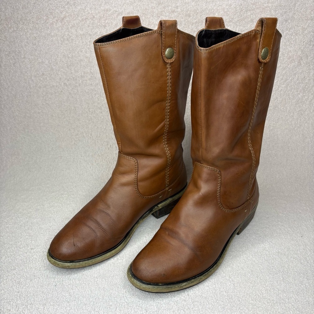 Kate Preston Jessie Leather Western Boots Women 8.5 Brown Pull On Faux Fur Lined - Picture 2 of 14